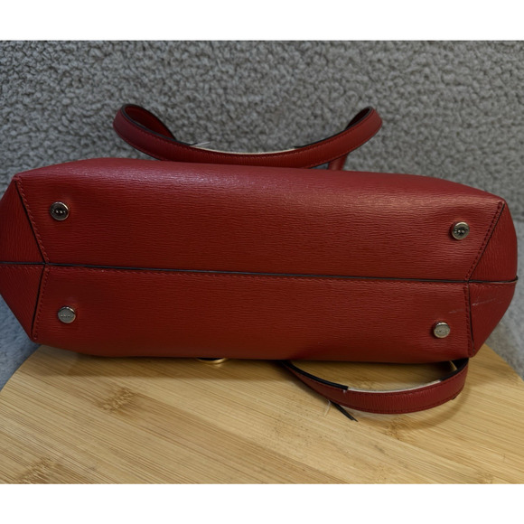 DKNY Structured Tote Shoulder Bag Womens Red Leather Logo Charm - Picture 9 of 16